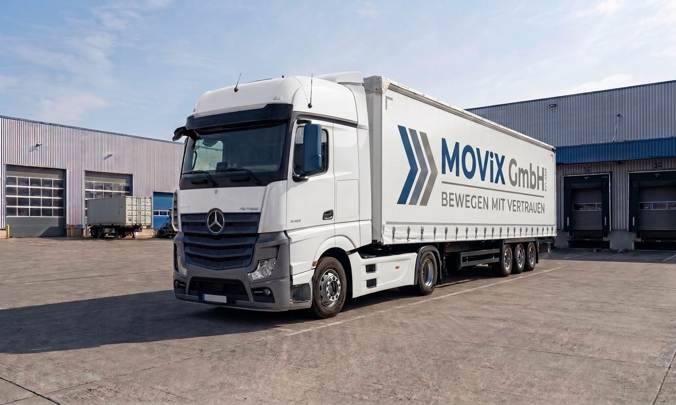 MOViX-LKW mit Auflieger auf einem Logistikhof